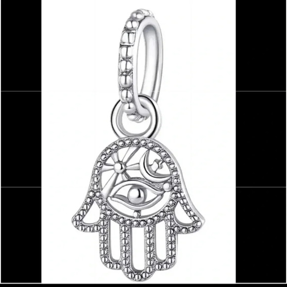 S925 Stamped Sterling Silver Hamsa Hand Charm - Picture 1 of 5
